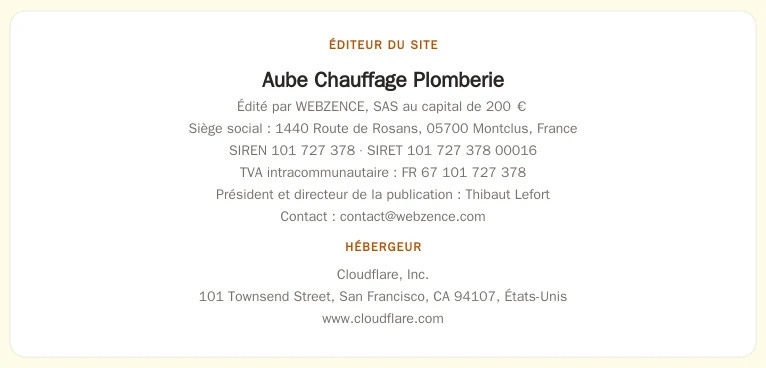 Coordonnées légales de l&rsquo;éditeur et de l&rsquo;hébergeur du site