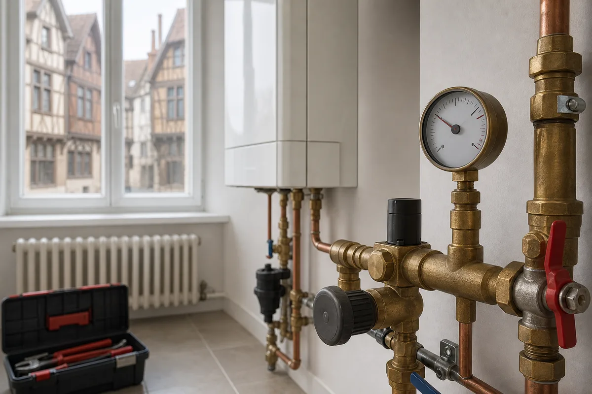 Manomètre et régulation d’un circuit de chauffage basse température en local technique